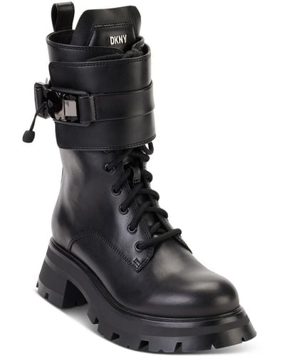 DKNY Sava Magnetic Closer Lug Sole Combat & Lace-up Boots - Black