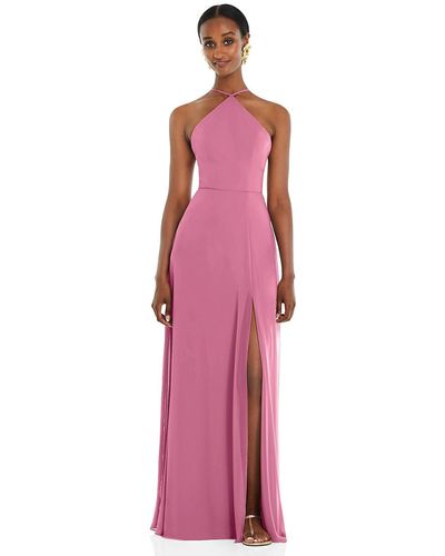 Lovely Diamond Halter Maxi Dress With Adjustable Straps - Pink