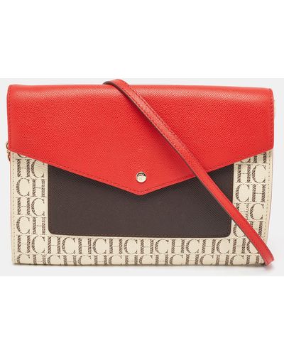 CH by Carolina Herrera Color Signature Coated Canvas And Leather Envelope Shoulder Bag - Red