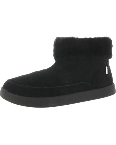 Sanuk Roll-top Suede Faux Fur Ankle Boots - Black