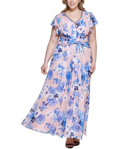 Eliza J Plus Floral Maxi Fit & Flare Dress - Blue