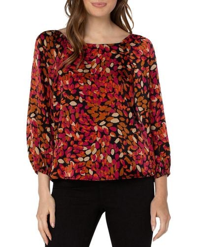 Liverpool Los Angeles Puff Sleeves Square Neck Blouse - Red