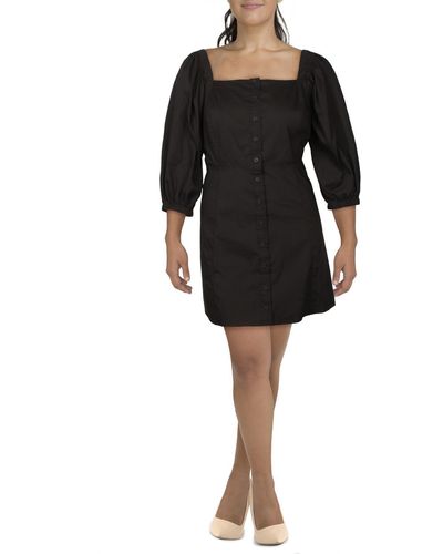 Danielle Bernstein Plus Mini Puff Sleeve Shirtdress - Black