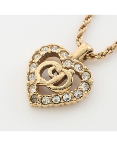 Dior Cd Logo Necklace Heart Gp Rhinestone Gold Clear - Metallic