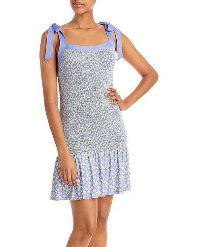 French Connection Doria Peony Square Neck Smocked Mini Dress - Blue