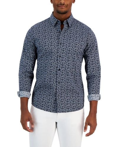 Michael Kors Slim Fit Printed Button-down Shirt - Blue