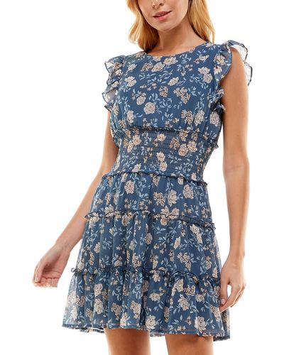 Trixxi Juniors Floral Tiered Mini Dress - Blue