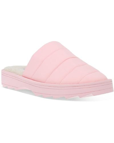 Steve Madden Chex Quilted Faux Fur Lined Slide Slippers - Pink
