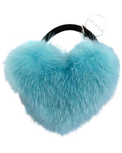 Gorski Hair Elastic With Heart Shaped Mink Fur Pompom - Blue