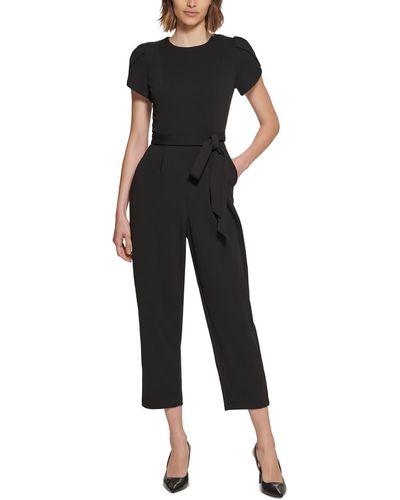 Calvin Klein Tie Waist Tulip Sleeve Jumpsuit - Black