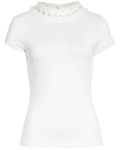 Ted Baker Yhenni Fitted Embellished Jewel Neck Short Sleeve Top - White