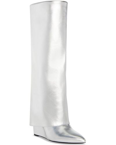Madden Girl Evannder Faux Leather Metallic Wedge Boots - White