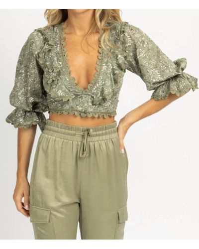 Olivaceous Floral Lace Back Top - Green