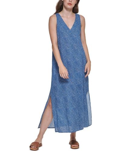 DKNY Printed Long Maxi Dress - Blue