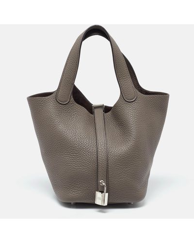 Hermès Etain Taurillon Clemence Leather Picotin Lock 18 Bag - Brown
