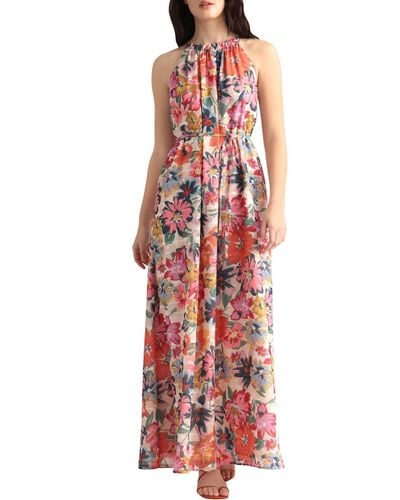 Maggy London Floral Maxi Halter Dress - Red