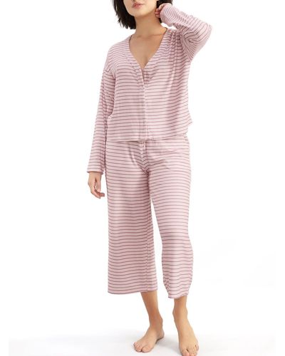 Splendid Cardigan Knit Cropped Pajama Set - Pink