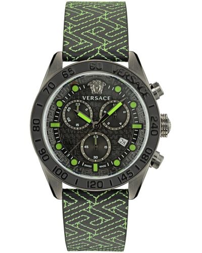 Versace Greca Dome Chrono Leather Watch - Green