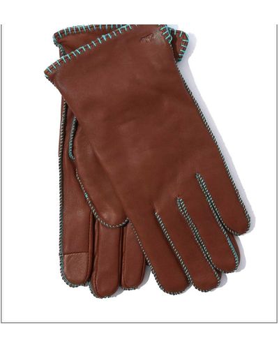 Echo Stitched Leather Gloves In Chestnut - Brown