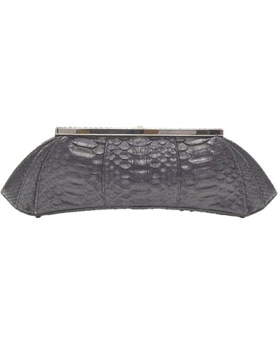 Philip Treacy Black Scaled Leather Metal Clasp Evening Clutch Bag - Gray