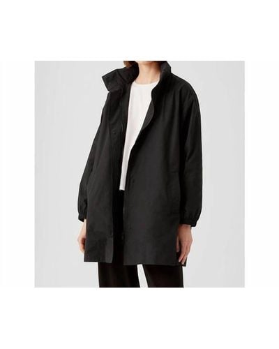 Eileen Fisher Stand Collar Long Coat - Black