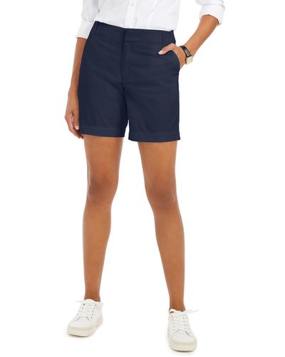 Charter Club High Rise Solid Casual Shorts - Blue