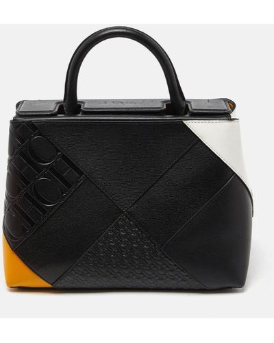 CH by Carolina Herrera Tricolor Leather Top Handle Bag - Black