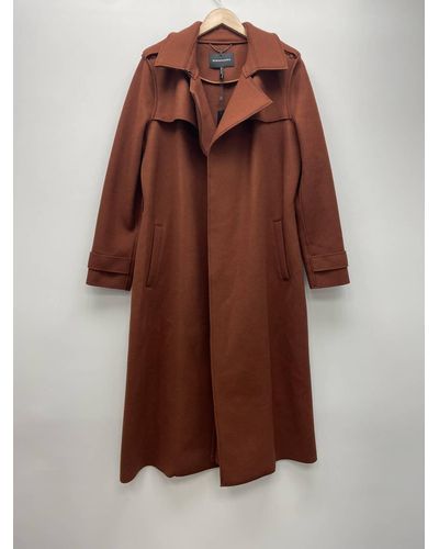 BCBGMAXAZRIA Raw Edged Wool Belted Long Trench Coat - Brown
