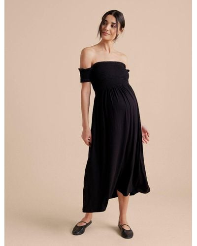 A Pea In The Pod Smocked Off The Shoulder Maternity Maxi Dress - Black