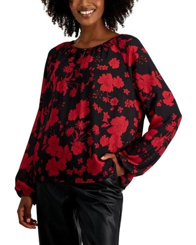 Tinsel Petites Round Neck Keyhole Tunic Top - Red