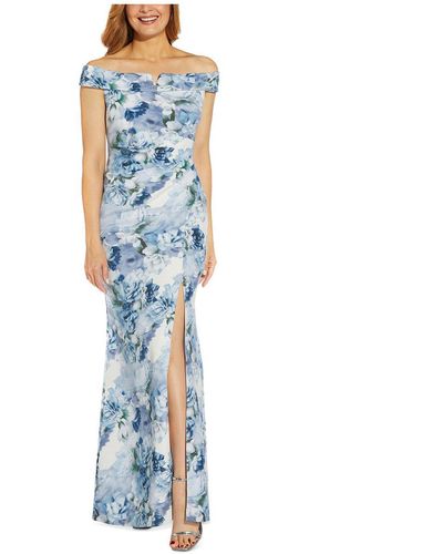 Adrianna Papell Metallic Floral Evening Dress - Blue