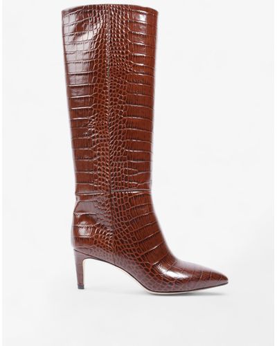 Paris Texas Stiletto Tall Boots 75mm Croc Embossed Leather - Brown