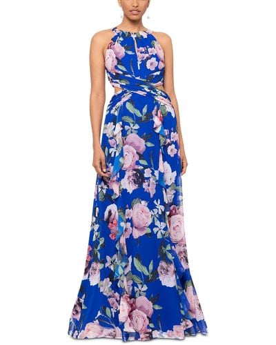 Xscape Floral Print Chiffon Maxi Dress - Blue