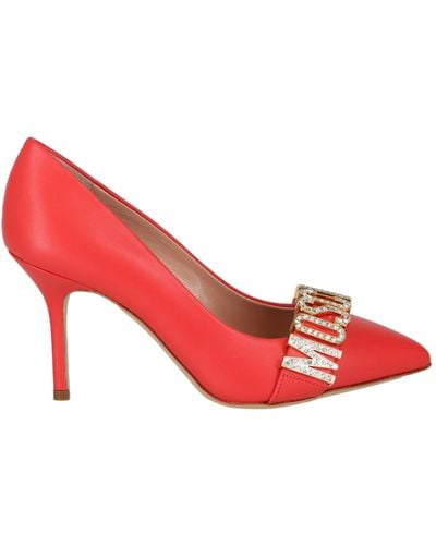 Moschino Crystal Logo Leather Pumps - Red