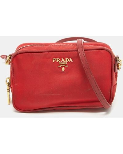 Prada Nylon And Saffiano Leather Mini Crossbody Bag - Red