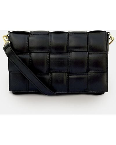 Apatchy London Padded Woven Leather Crossbody Bag - Black