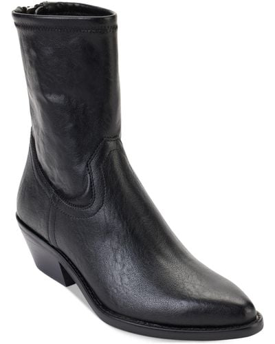 DKNY Raelani Faux Leather Pointed Toe Ankle Boots - Black