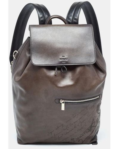 Berluti Dark Leather Day Out Scritto Backpack - Gray