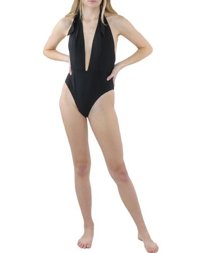 Kendall + Kylie Plunging Halter One-piece Swimsuit - Black