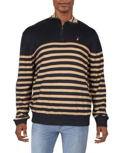 Nautica Striped 1/4 Zip Pullover Sweater - Black