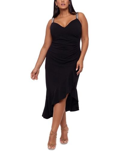 Xscape Plus Rhinestone Long Cocktail And Party Dress - Black