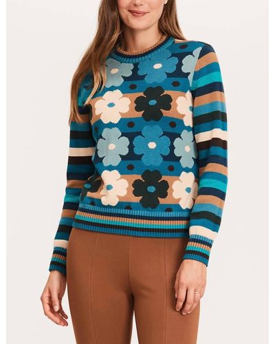 tyler boe Floral Stripe Crew Sweater - Blue