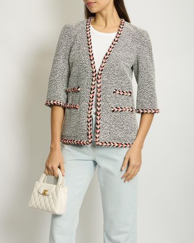 Chanel ,and Tweed Short Sleeve Blazer Braided Pocket Detail - Gray