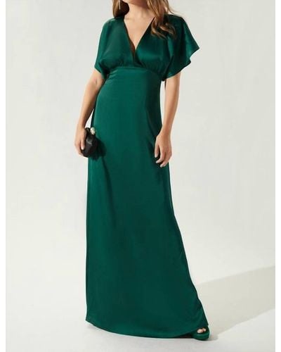 Sugarlips The Darling Flutter Satin Maxi Sleeve Dress In Emerald - Green