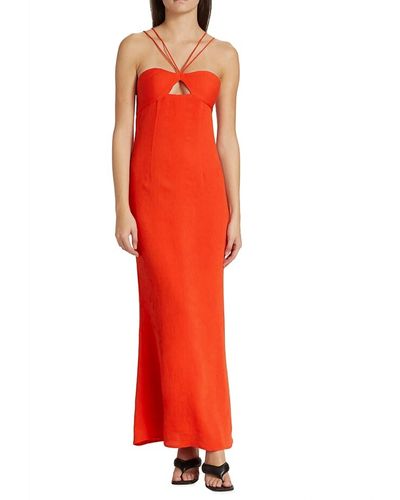 STAUD Gianna Front Keyhole Maxi Dress - Red