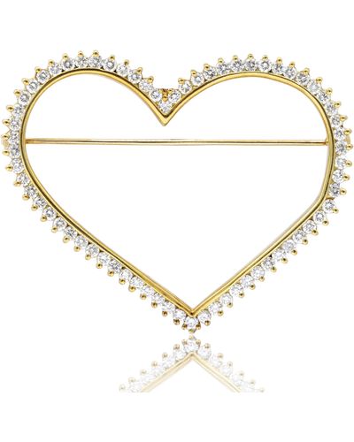 Diana M. Jewels 14k Yellow Gold Heart Shape Brooch Features 3.00cts Of Diamonds G-h/vs - Metallic