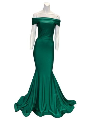 Issue New York Classic Off The Shoulder Evening Gown - Green