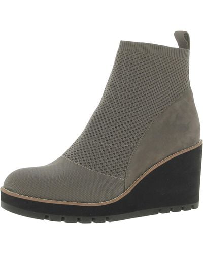 Eileen Fisher Suede Ankle Wedge Boots - Gray