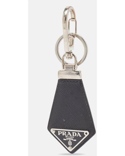 Prada Leather Triangle Logo Key Chain - White