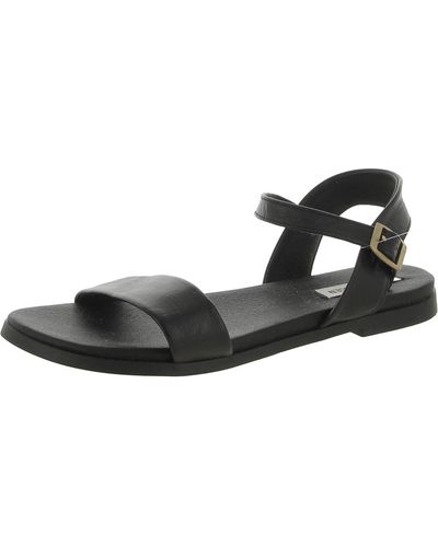 Steve Madden Dina Leather Ankle Strap Flat Sandals - Black